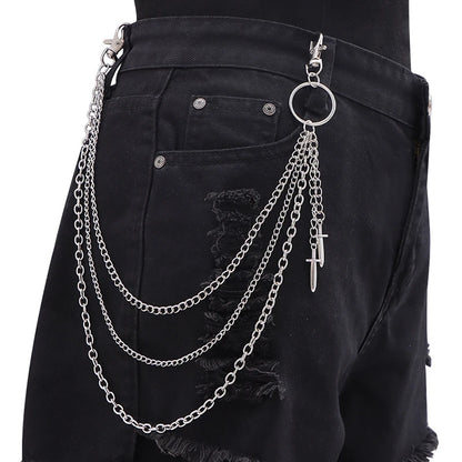 Men's Punk Spike Rivet Metal Pants Chain Belt Chain and Keychain