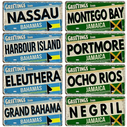 Caribbean Destination Metal Sign – Vintage Aluminum Wall Decor (30x15cm)