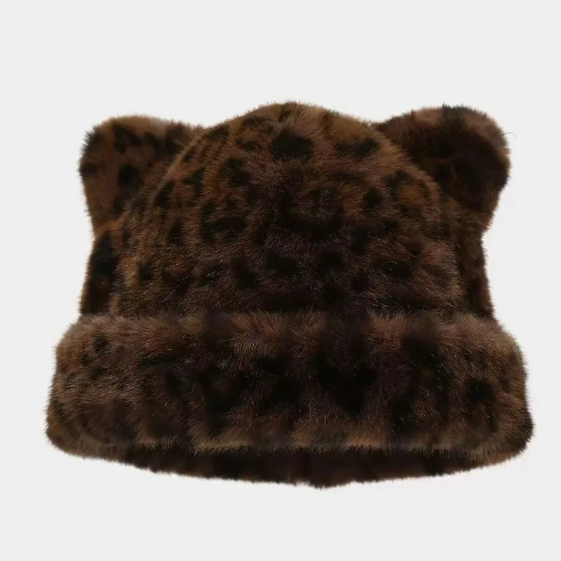 Women's Plush Teddy Bear Beanie – Cute Animal Print Knit Hat | Warm & Cozy