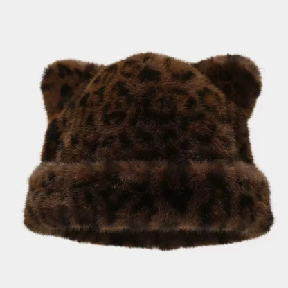 Women's Plush Teddy Bear Beanie – Cute Animal Print Knit Hat | Warm & Cozy