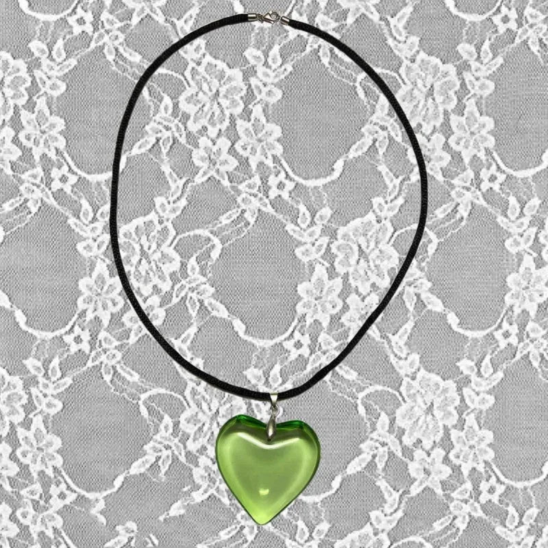Women's Big Red Glass Heart Pendant Necklace | Y2K Crystal Stone Jewelry with Black String