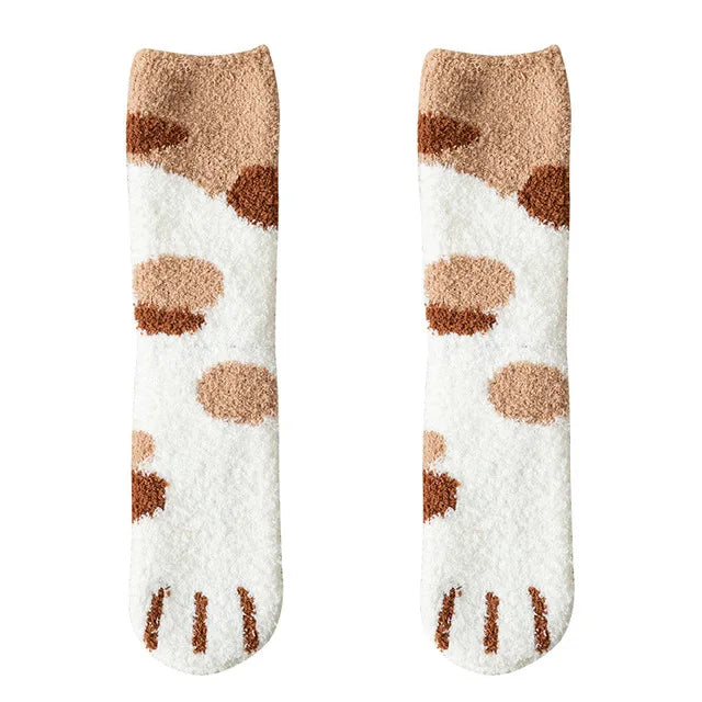 Women's Kawaii Novelty Socks – Cute 3D Dog & Cat Paw Print Fleece Socks