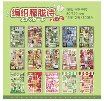 Kawaii Glitter Die-Cut Sticker Book – 30 Sheets Japanese Showa Style Scrapbook Stickers