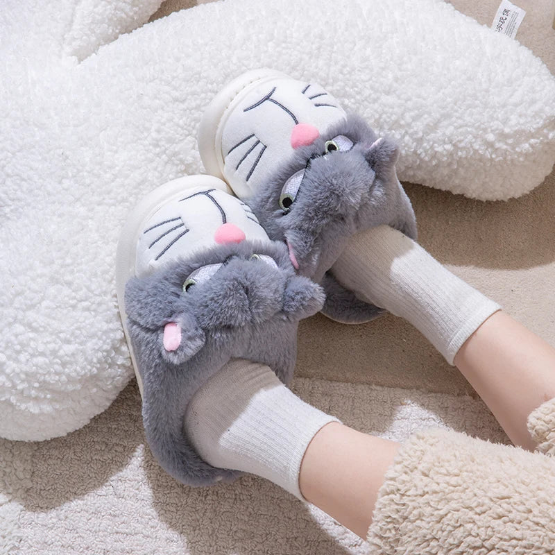 Cartoon Embroidered Plush Slippers – Women's Cozy Indoor House Shoes