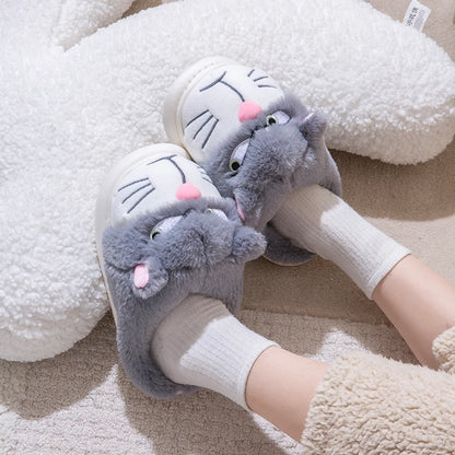 Cartoon Embroidered Plush Slippers – Women's Cozy Indoor House Shoes
