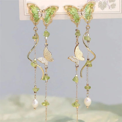Women's Elegant Red Zircon Butterfly Drop Earrings | Sweet Metal Bow Fashion Jewelry for Girls