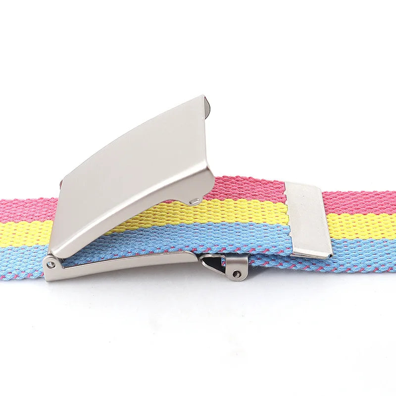 Colorful Striped Canvas Belt – Unisex Military Buckle Waistband (3.8cm x 120cm)