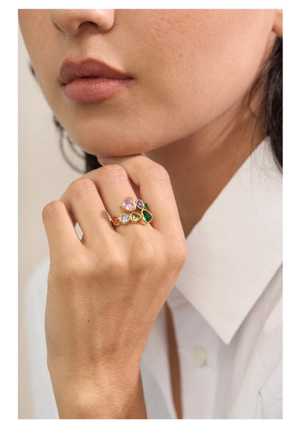 Cubic Zirconia Heart Open Ring in 18K Gold Plated Stainless Steel