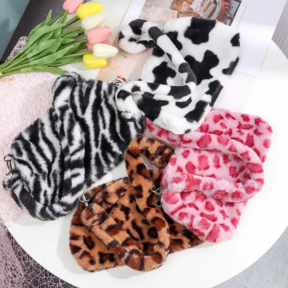 Women's Animal Print Leopard Plush Shoulder Bag | Casual Crossbody Messenger Bag for Ladies