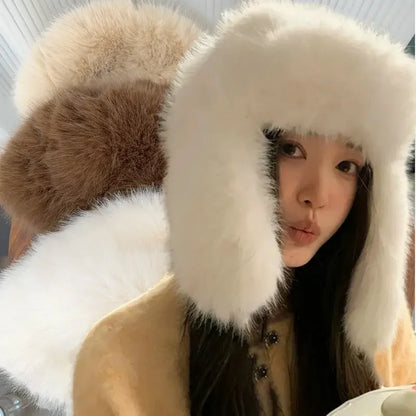 Unisex Faux Fur Bomber Hat – Warm Windproof Earflap Cap for Winter & Skiing - Unisex
