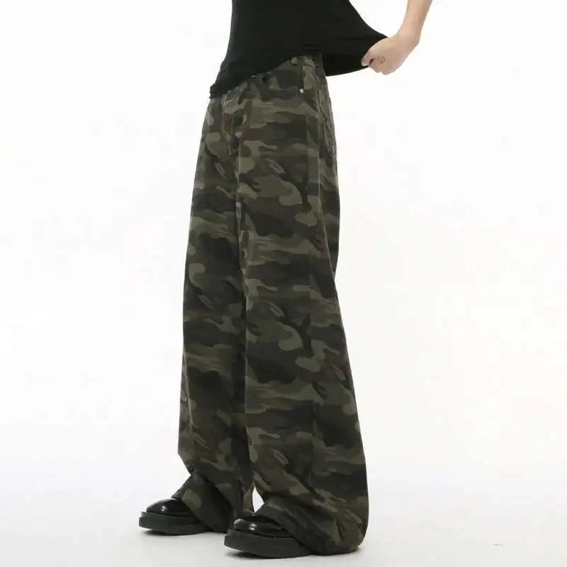 Vintage Wide-Leg Jeans – Men's Camo & Washed Denim