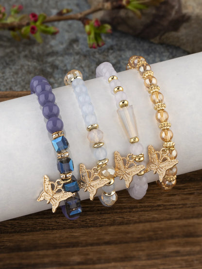 Butterfly Beaded Bracelet Set (4 Pcs)