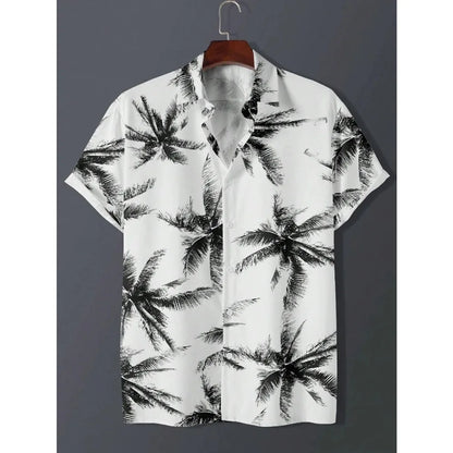 Men’s Tropical Palm Print Shirt – Casual Summer Button-Up Beach Shirt | Hawaiian Shirt Print Casual Thin Beach Slim Fashion Shirt High Quality Luxury Black Social Vintage | Oversized Clothes