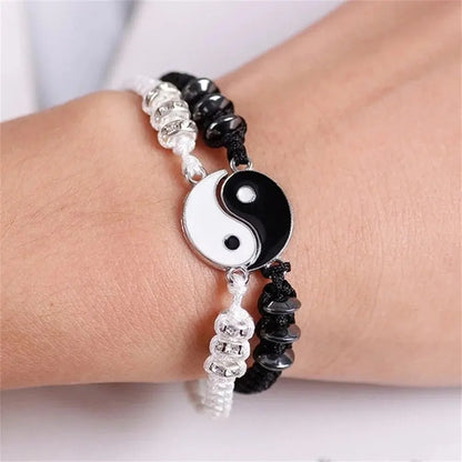 Couple Tai Chi Bracelet Set | 2pcs Black & White Adjustable Chain Bracelet for Daily Wear