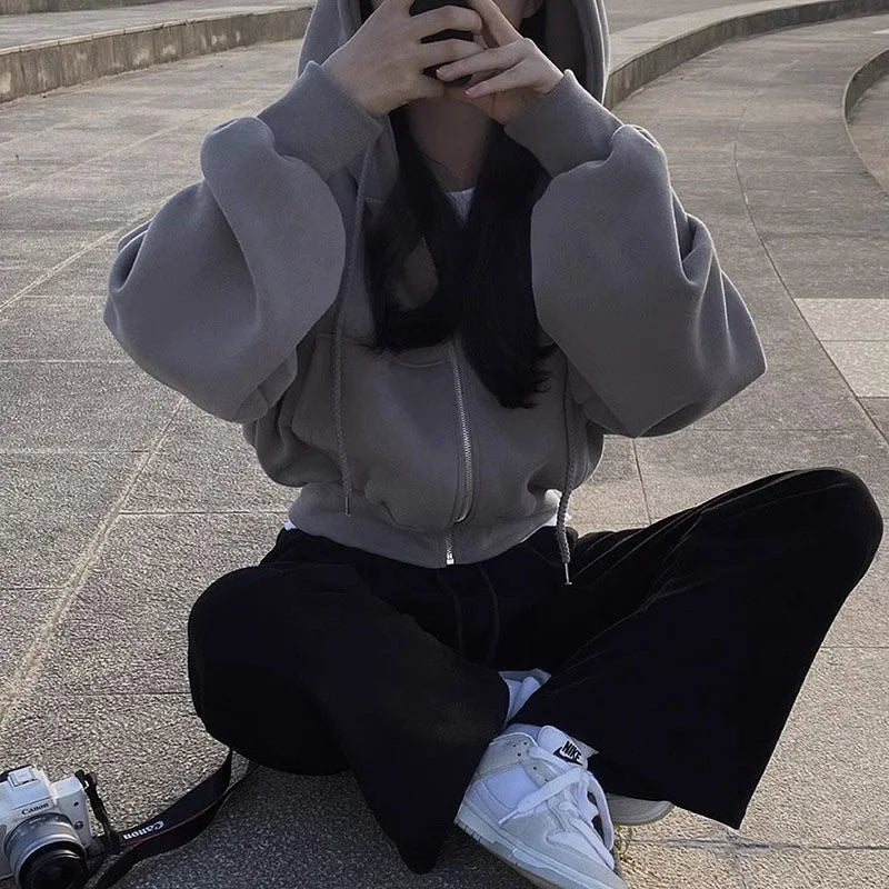 Women's Cropped Zip-Up Hoodie – Y2K Harajuku Streetwear