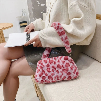 Women's Animal Print Leopard Plush Shoulder Bag | Casual Crossbody Messenger Bag for Ladies
