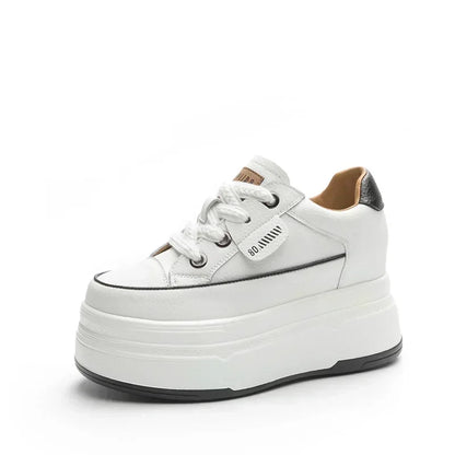 Fujin Women's Platform Sneakers – 9cm Genuine Leather High Heel Casual Shoes