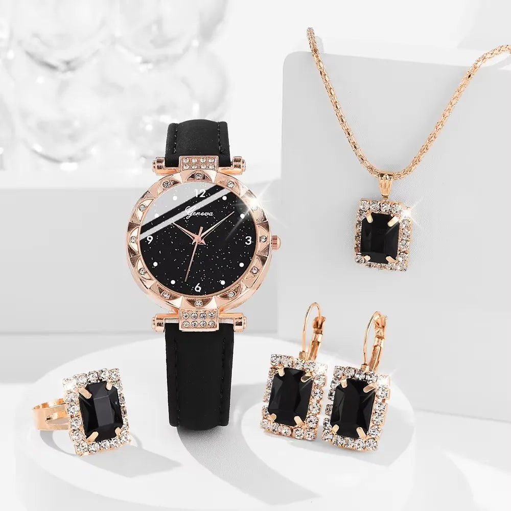 Women's Luxury Rhinestone Watch Set | 5pcs Elegant Fashion Quartz Wristwatch & Bracelet Gift