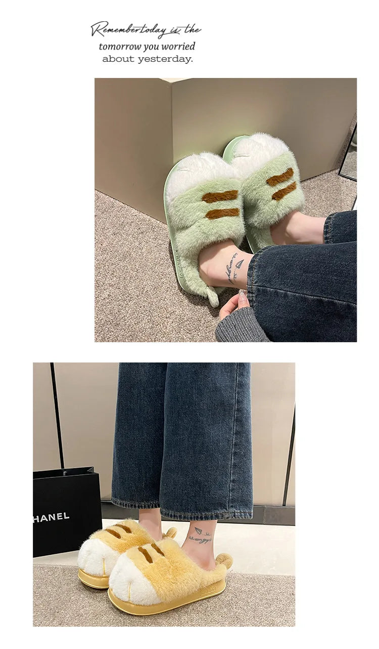 3D Cat Claw Slippers – Cozy Winter Indoor Shoes for Women