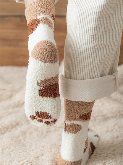 Women's Kawaii Novelty Socks – Cute 3D Dog & Cat Paw Print Fleece Socks