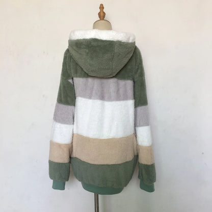 Women's Oversized Hooded Plush Jacket – Warm Zip-Up Streetwear Coat | S–5XL, 9 Colors