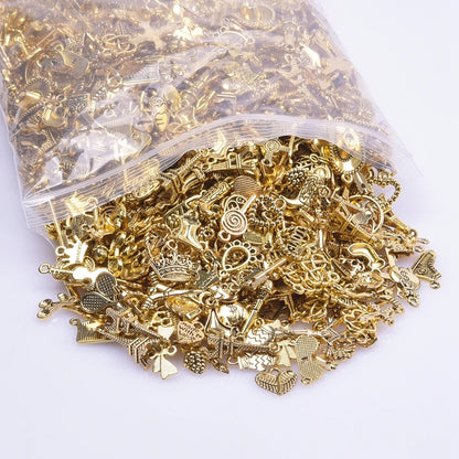 50pcs Vintage Gold Charm Mix – Random Assorted Metal Alloy Pendants for Jewelry Making & DIY Bracelets