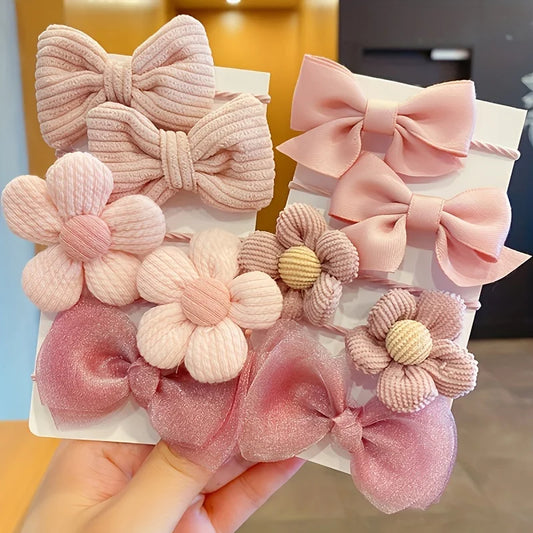 Girls' Bow & Flower Hair Ties | 10pcs Strong Elastic Ponytail Accessories That Won't Damage Hair