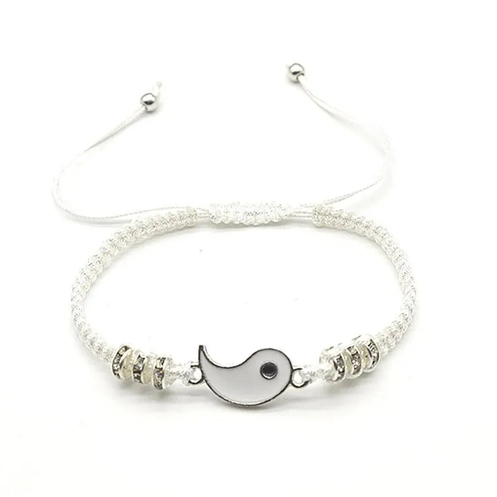 Couple Tai Chi Bracelet Set | 2pcs Black & White Adjustable Chain Bracelet for Daily Wear