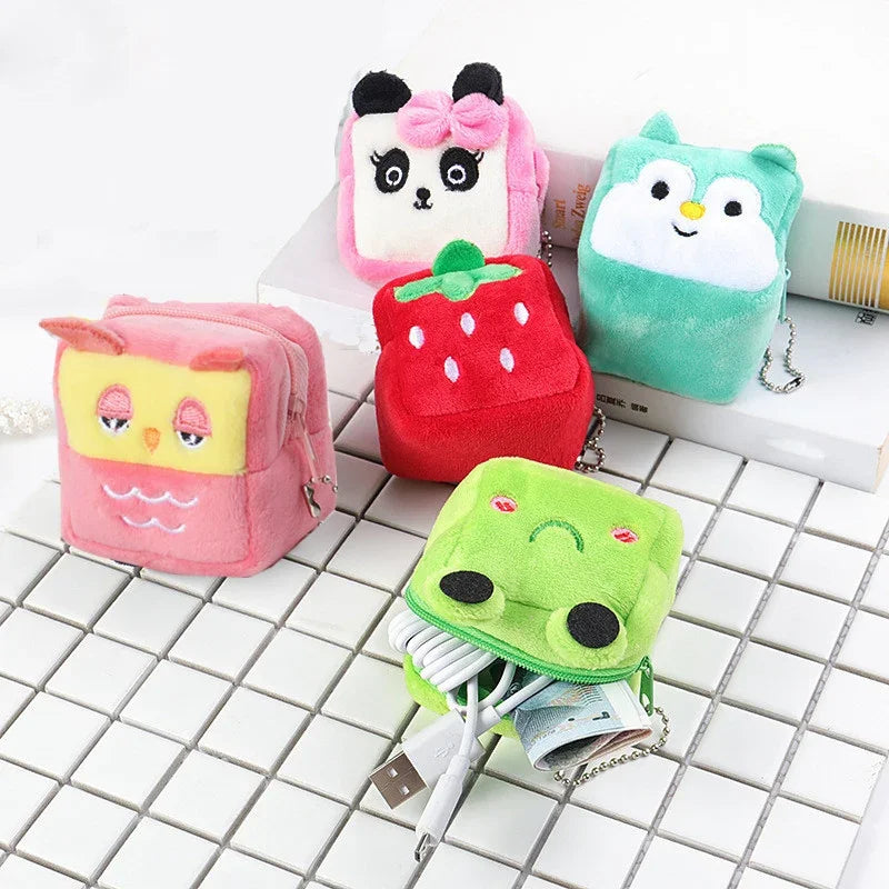 Plush Cartoon Animal Coin Purse with Zipper