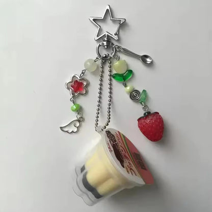 Love Heart Japanese Pudding Keychain | Y2K Retro Aesthetic Egg Flan Charm Beaded Accessory