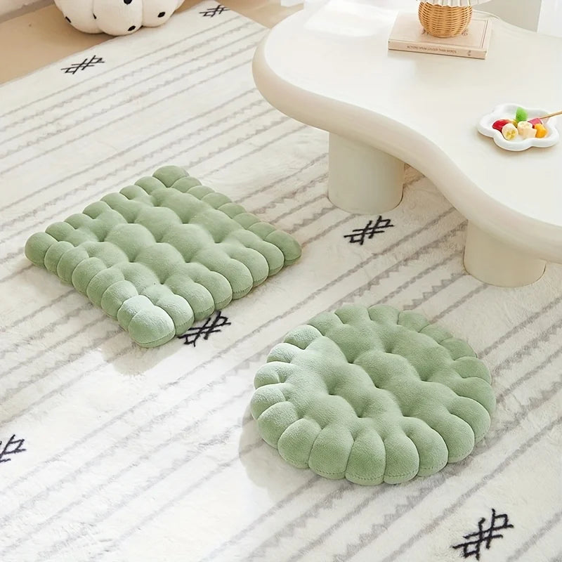 Large Biscuit Shape Plush Cushion – Soft Decorative Cookie Seat Pad for Chair, Floor & Tatami