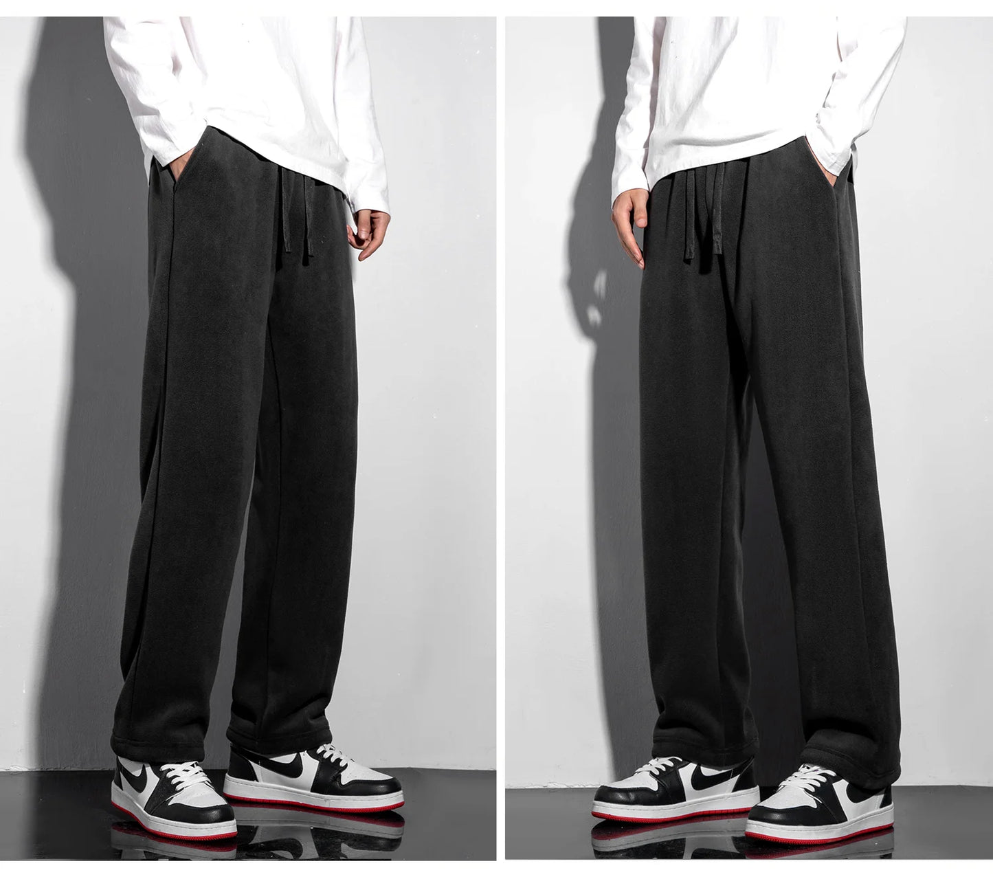 YJKVUR Unisex Winter Oversize Fleece Lined Sweatpants Drawstring Casual Gym