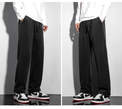 YJKVUR Unisex Winter Oversize Fleece Lined Sweatpants Drawstring Casual Gym