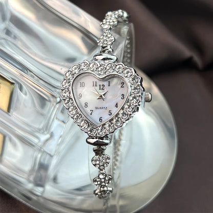 Women's Heart-Shaped Ribbon Strap Diamond Watch | Adjustable Bracelet Fashion Wristwatch