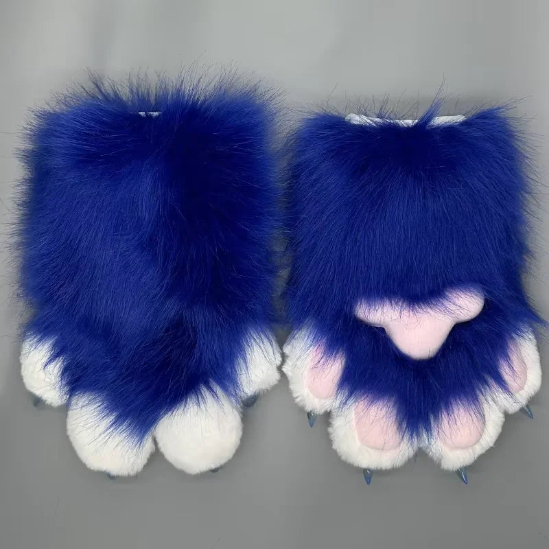 Fursuit Paw Gloves Faux Fur Animal Claw Mittens for Cosplay and Halloween