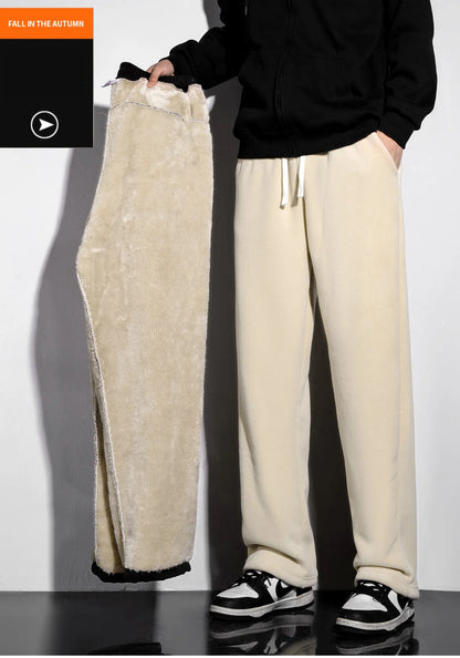 YJKVUR Unisex Winter Oversize Fleece Lined Sweatpants Drawstring Casual Gym