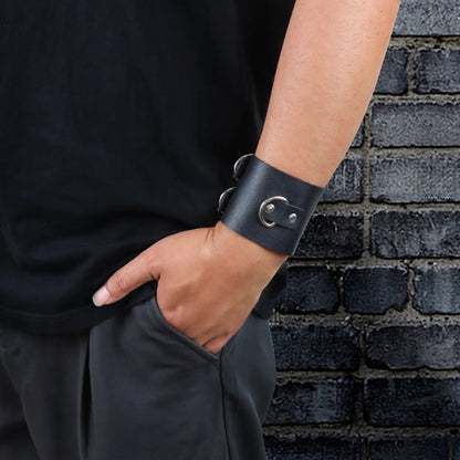 Men's Vintage Gothic Leather Wristband | Adjustable Punk Cuff Bracelet with Concealed Buckle