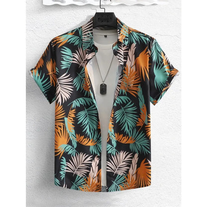 Men’s Tropical Palm Print Shirt – Casual Summer Button-Up Beach Shirt | Hawaiian Shirt Print Casual Thin Beach Slim Fashion Shirt High Quality Luxury Black Social Vintage | Oversized Clothes