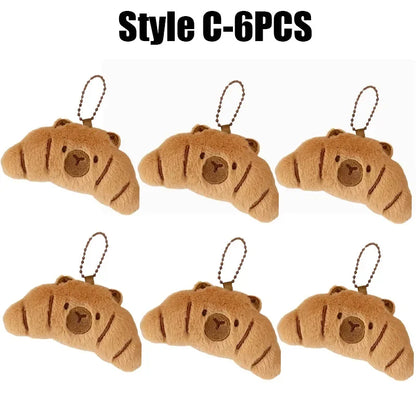 Cartoon Capybara & Croissant Plush Keychain | Soft Bread Food Stuffed Hanging Accessory