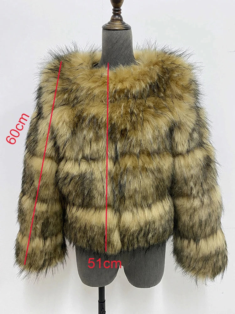 Cropped Faux Raccoon Fur Jacket for Women