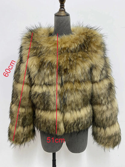 Cropped Faux Raccoon Fur Jacket for Women