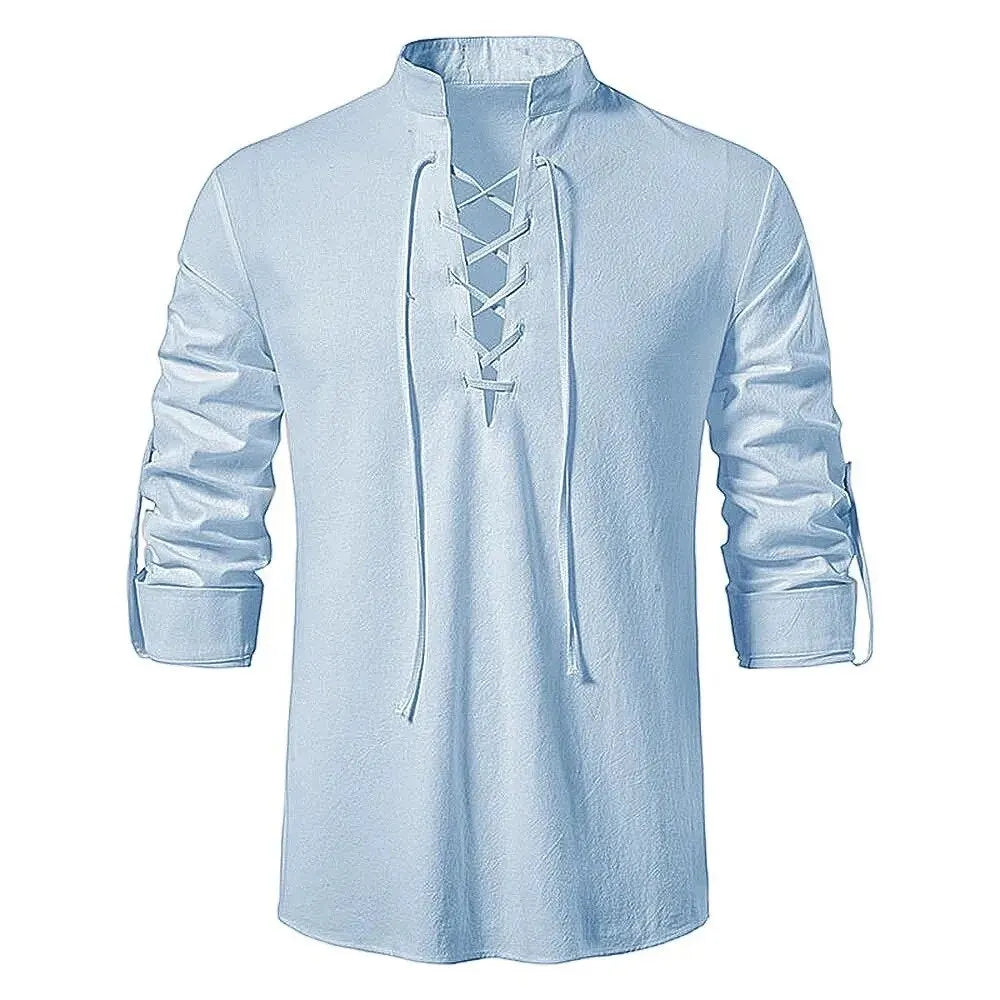 King Billion Men's Cotton Linen Shirt – Casual Long Sleeve V-Neck | S–XXXL
