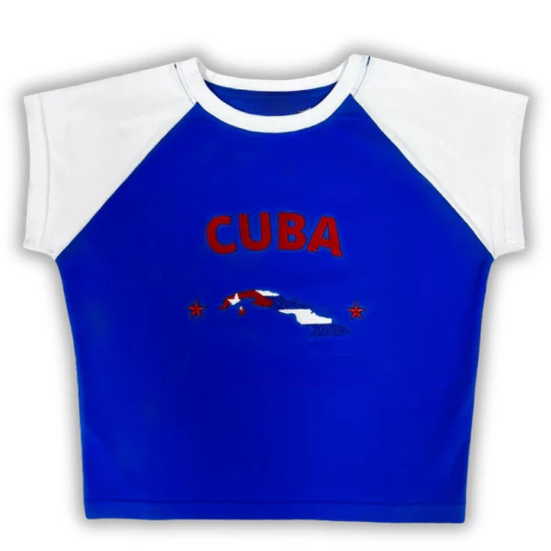 Caribbean Islands Embroidered Graphic Crop Top for Women