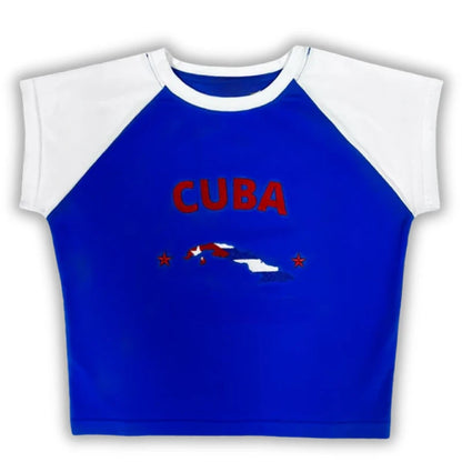 Caribbean Islands Embroidered Graphic Crop Top for Women