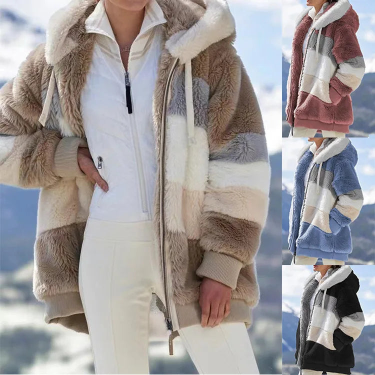 Women's Oversized Hooded Plush Jacket – Warm Zip-Up Streetwear Coat | S–5XL, 9 Colors