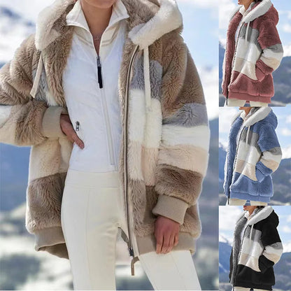 Women's Oversized Hooded Plush Jacket – Warm Zip-Up Streetwear Coat | S–5XL, 9 Colors