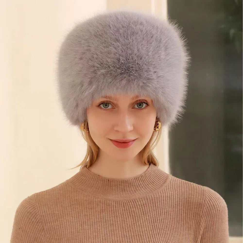 Women's Fluffy Faux Fur Winter Hat – Warm Windproof Bucket & Bomber Cap