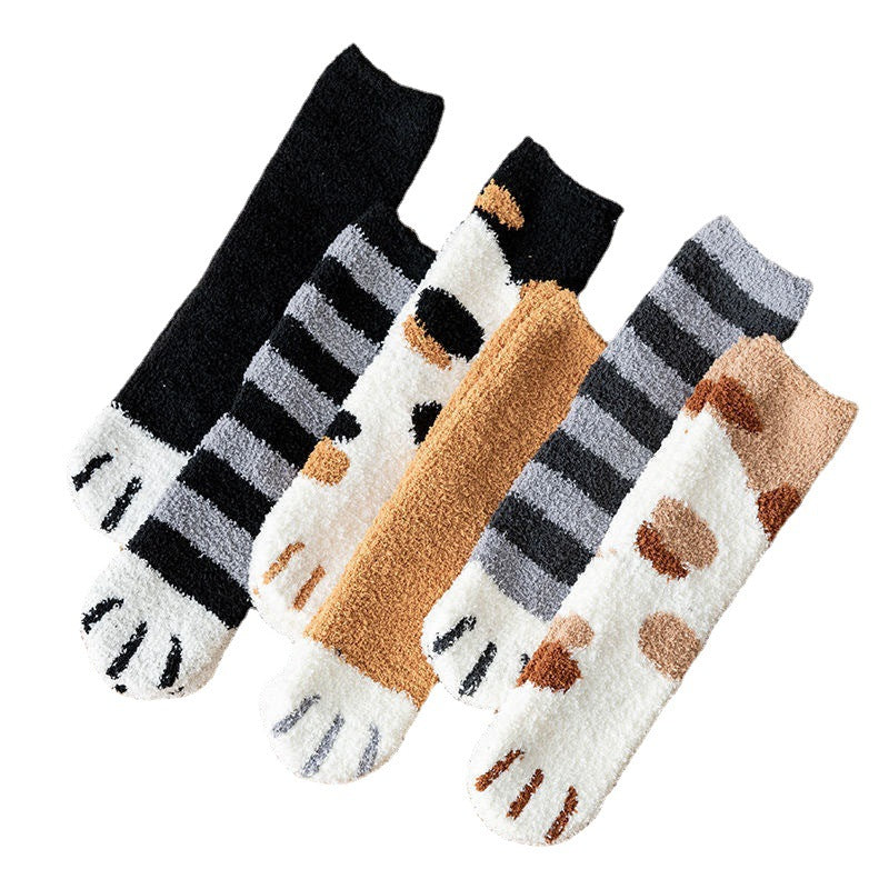 Women's Kawaii Novelty Socks – Cute 3D Dog & Cat Paw Print Fleece Socks