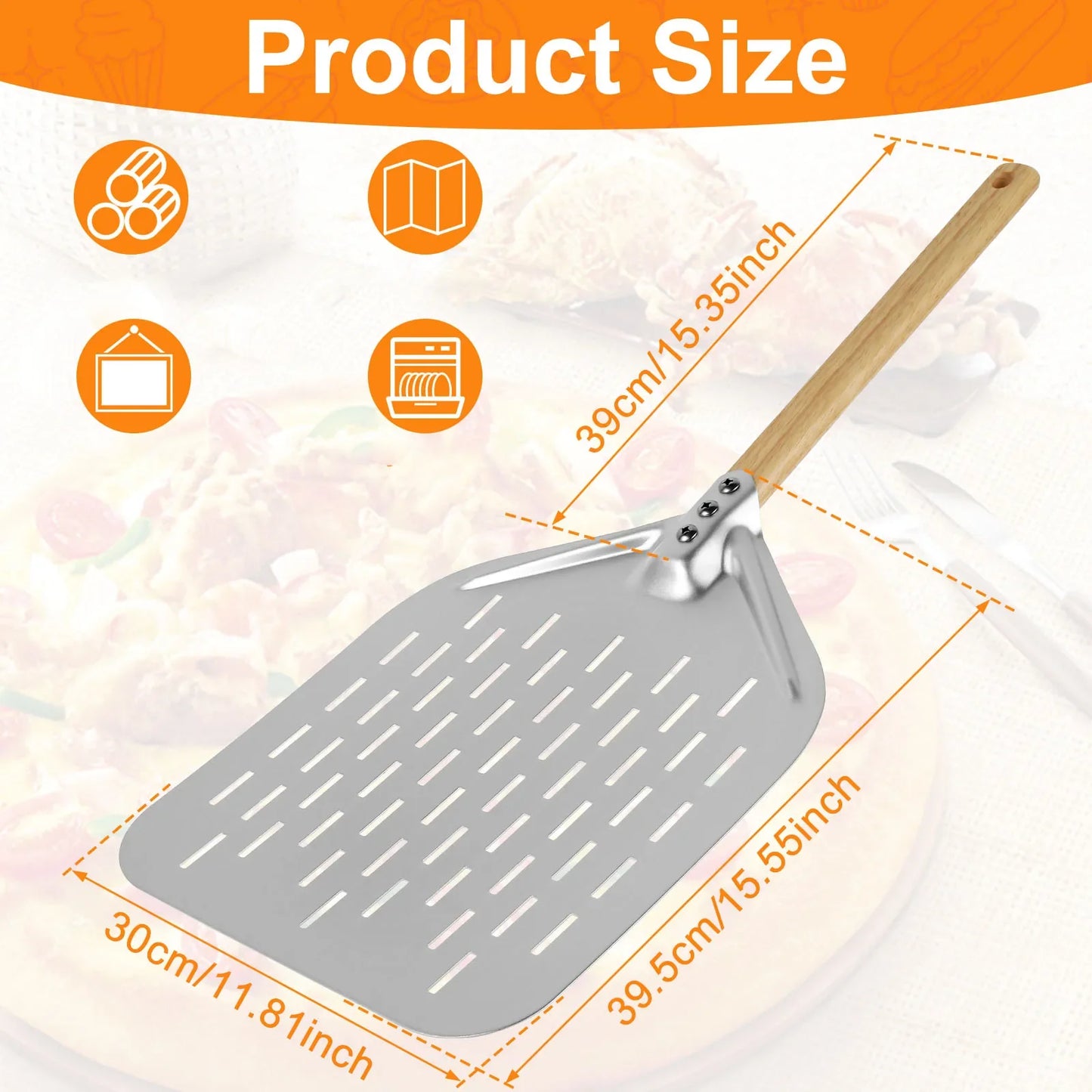 Metal Pizza Peel with Wood Handle | 6.5–12 inch Non-Stick Pizza Shovel & Cake Lifter for Home Baking