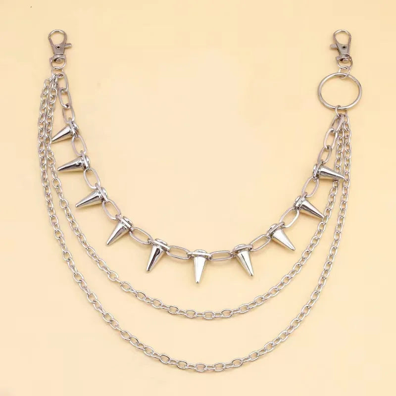 Men's Punk Spike Rivet Metal Pants Chain Belt Chain and Keychain